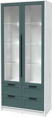 Шкаф с витриной Интерлиния Концепт Тренд КТ-ШВ2 с подсветкой (белый платинум/верде)