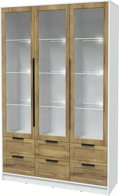 Шкаф с витриной Интерлиния Концепт Тренд КТ-ШВ3 с подсветкой (белый платинум/дуб вотан)