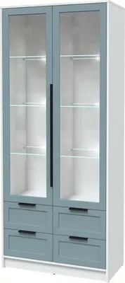Шкаф с витриной Интерлиния Концепт Тренд КТ-ШВ2 с подсветкой (белый платинум/океан)