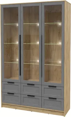 Шкаф с витриной Интерлиния Концепт Тренд КТ-ШВ3 с подсветкой (дуб золотой/дуб серый)