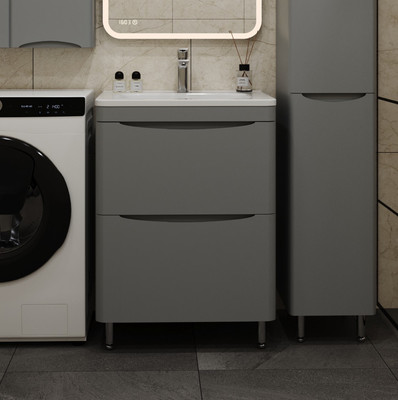 Тумба с умывальником Symbolite Бергамо мини 60 Люкс Plus 2 ящика + Каре Люкс Мини 60х35 (серый)