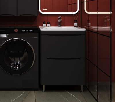 Тумба с умывальником Symbolite Бергамо мини 60 Люкс Plus 2 ящика + Каре Люкс Мини 60х35 (черный)