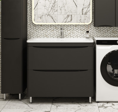 Тумба с умывальником Symbolite Бергамо мини 90 Люкс Plus 2 ящика + Каре Люкс Мини 90х35 (черный)