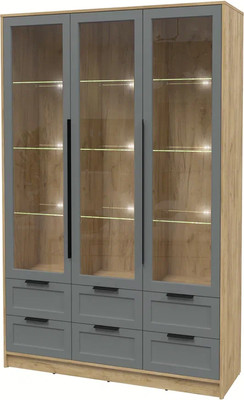 Шкаф с витриной Интерлиния Концепт Тренд КТ-ШВ3 с подсветкой (дуб золотой/серый)