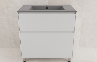 Тумба с умывальником Symbolite Лима 80 Line Plus 2 ящика + Line 80x48 (белый матовый/серый шелк)