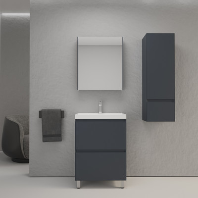 Тумба с умывальником Symbolite Манхэттен 60 Plus 2 ящика + Asti 60x45 (графит)