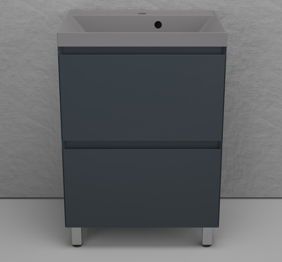 Тумба с умывальником Symbolite Манхэттен 60 Plus 2 ящика + Asti 60x45 (графит/серый шелк)
