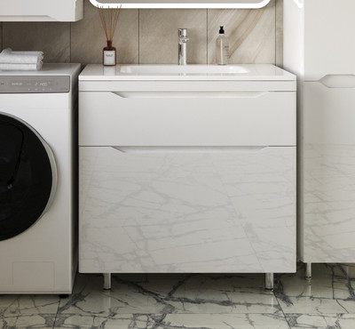 Тумба с умывальником Symbolite Марелла 80 Люкс Plus 2 ящика + Марелла Люкс 80х40 (белый глянец)