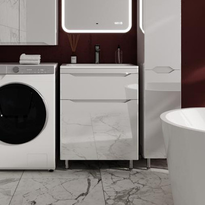 Тумба с умывальником Symbolite Марелла 60 Люкс Plus 2 ящика + Марелла Люкс 60х40 (белый глянец)