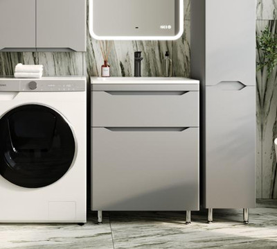 Тумба с умывальником Symbolite Марелла 60 Люкс Plus 2 ящика + Марелла Люкс 60х40 (серый)