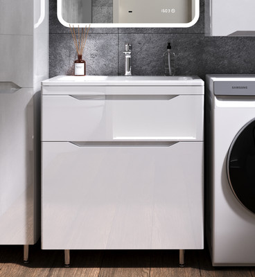 Тумба с умывальником Symbolite Марелла 70 Люкс Plus 2 ящика + Марелла Люкс 70х40 (белый глянец)