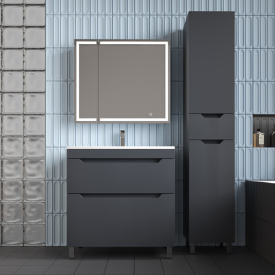 Тумба с умывальником Symbolite Остин 80 Plus 2 ящика + Фортуна 80x45 (графит/жасмин)