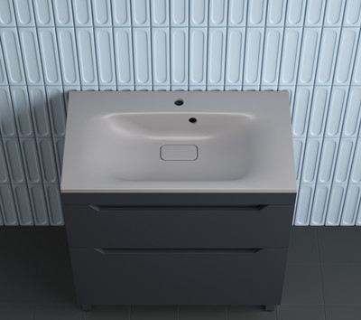 Тумба с умывальником Symbolite Остин 80 Plus 2 ящика + Фортуна 80x45 (графит/серый шелк)