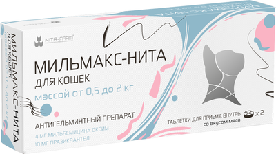 Таблетки от паразитов Nita-Farm Мильмакс-Нита Для кошек 0.5-2кг (2 таблетки)