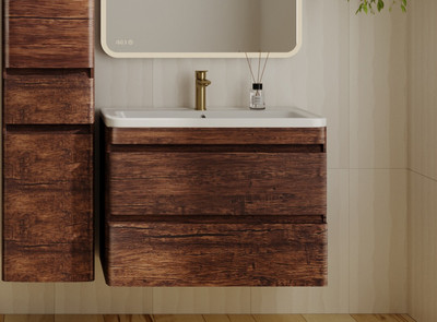 Тумба с умывальником Symbolite Атлантика 80 Люкс Plus + Атлантика 80 (подвесная, старое дерево)