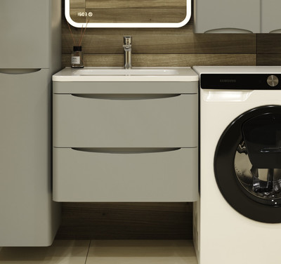 Тумба с умывальником Symbolite Бергамо мини 60 Люкс Plus 2 ящика + Каре Люкс Мини 60х35 (подвесная, серый)