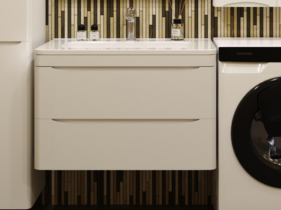 Тумба с умывальником Symbolite Бергамо мини 80 Люкс Plus 2 ящика + Каре Люкс Мини 80х35 (подвесная, белый)