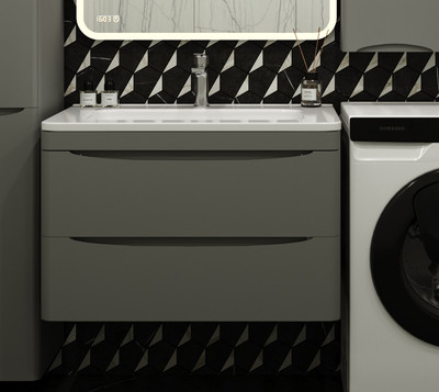 Тумба с умывальником Symbolite Бергамо мини 80 Люкс Plus 2 ящика + Каре Люкс Мини 80х35 (подвесная, серый)