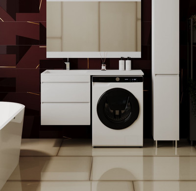 Тумба с умывальником Symbolite Даллас 120 Люкс Plus + Estetus Даллас 120x48 (подвесная, левый, эмаль белый)