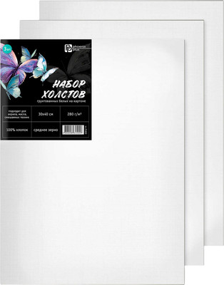 Набор холстов для рисования Феникс+ Бабочки / 71223 (3шт, белый)