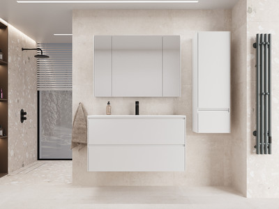 Тумба с умывальником Symbolite Лима 100 Line Plus 2 ящика + Line 100x48 (подвесная, белый матовый)