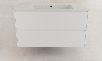 Тумба с умывальником Symbolite Лима 100 Line Plus 2 ящика + Line 100x48 (подвесная, белый матовый/жасмин)