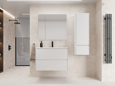 Тумба с умывальником Symbolite Лима 80 Line Plus 2 ящика + Line 80x48 (подвесная, белый матовый)