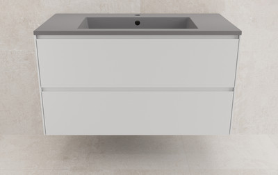 Тумба с умывальником Symbolite Лима 100 Line Plus 2 ящика + Line 100x48 (подвесная, белый матовый/серый шелк)