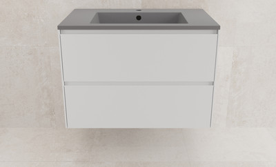 Тумба с умывальником Symbolite Лима 80 Line Plus 2 ящика + Line 80x48 (подвесная, белый матовый/серый шелк)