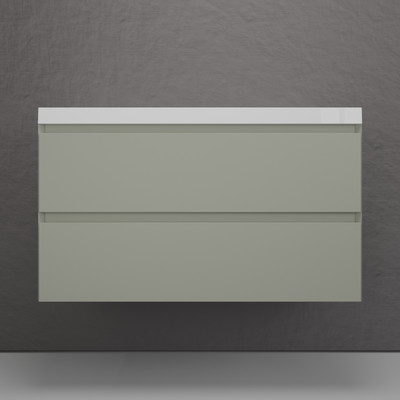 Тумба с умывальником Symbolite Манхэттен 100 Plus 2 ящика + Asti 100x45 (подвесная, олива)