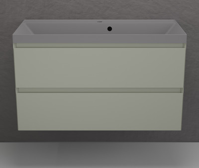 Тумба с умывальником Symbolite Манхэттен 100 Plus 2 ящика + Asti 100x45 (подвесная, олива/серый шелк)