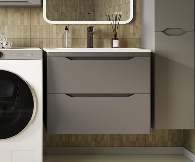 Тумба с умывальником Symbolite Марелла 60 Люкс Plus 2 ящика + Марелла Люкс 60х40 (подвесная, серый)