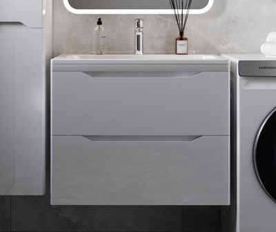 Тумба с умывальником Symbolite Марелла 70 Люкс Plus 2 ящика + Марелла Люкс 70х40 (подвесная, белый глянец)