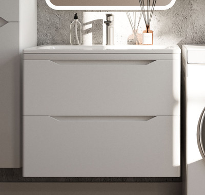 Тумба с умывальником Symbolite Марелла 70 Люкс Plus 2 ящика + Марелла Люкс 70х40 (подвесная, белый матовый)