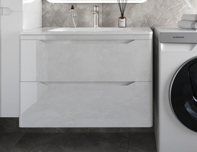 Тумба с умывальником Symbolite Марелла 80 Люкс Plus 2 ящика + Марелла Люкс 80х40 (подвесная, белый глянец)