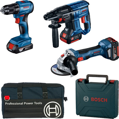 Набор профессионального электроинструмента Bosch GSR 185-LI+GWS 180-LI+GBH 180-LI 2 x GBA 18V 4 / 0.615.990.N1Y