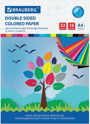 Набор цветной бумаги Brauberg Мелованная / 113537 (32л, 16цв)