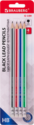 Набор простых карандашей Brauberg G-100 / 181715 (4шт)