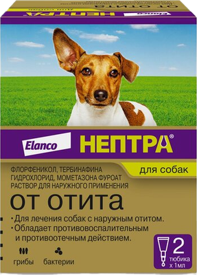 Капли для лечения ушей у животных Elanco Нептра (2шт)
