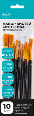 Набор кистей WBZ Синтетика круглые, овальные, плоские, лайнеры / 201084 (10шт, черный)