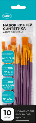 Набор кистей WBZ Синтетика круглые, овальные, плоские, лайнеры / 201086 (10шт, фиолетовый)