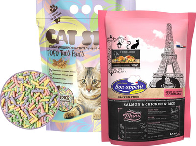 Сухой корм для кошек Bon Appetit С лососем и курицей (1.5кг + АКЦИЯ Наполнитель Cat Step 6л)