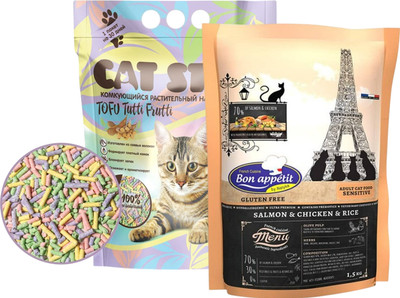 Сухой корм для кошек Bon Appetit Sensitive с курицей и лососем (1.5кг + АКЦИЯ Наполнитель Cat Step 6л)