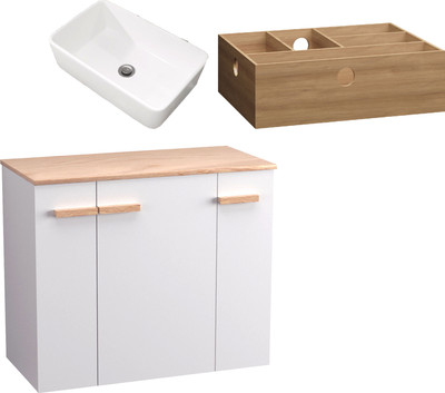 Тумба с умывальником Lauter Adri 79 + 21674A (белый глянец, с органайзером 32)