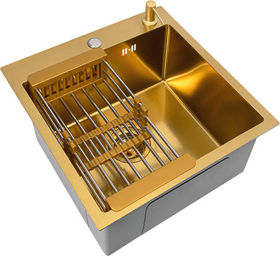 Мойка кухонная Basic CL DS Decor 45x50 (золото, коландер, дозатор)