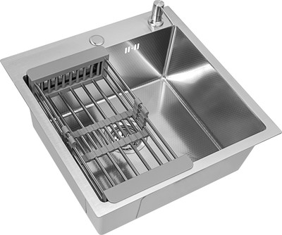 Мойка кухонная Basic CL DS Decor 50x50 (сатин, коландер, дозатор)