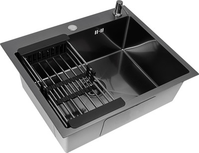 Мойка кухонная Basic CL DS Decor 60x50 (черный, коландер, дозатор)