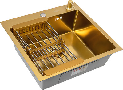 Мойка кухонная Basic CL DS Decor 60x50 (золото, коландер, дозатор)