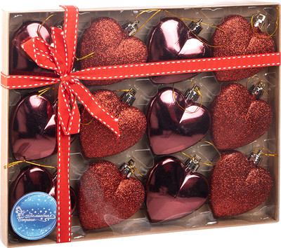 Набор елочных игрушек Волшебная страна Сердце бордовое / 110449 (12шт)
