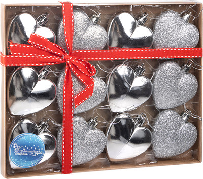 Набор елочных игрушек Волшебная страна Сердце серебряное / 110448 (12шт)